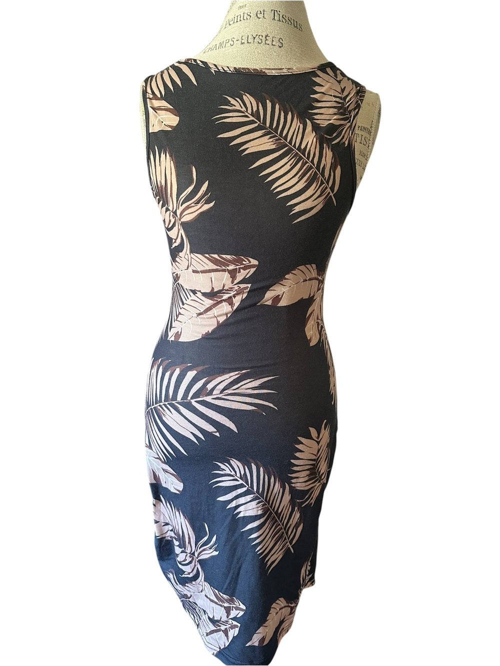 SHEIN tropical print sleeveless bodycon mini dress palm Leaf beach dress medium